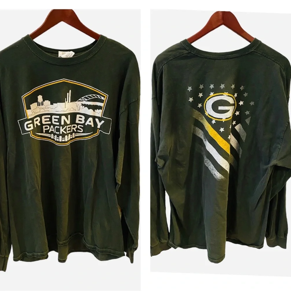 Green Bay Packers Cityscape Patriotic Flag Long Sleeve TShirt 2XL Football